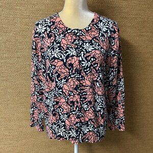 Crown & Ivy Cardigan Sweater Womens XL Orange Black White Elephants Palm Trees